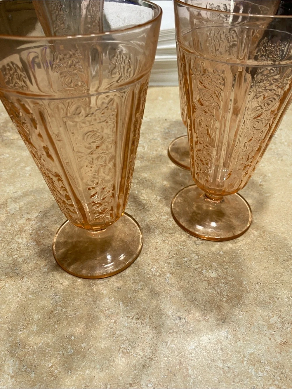Vintage Set of 2 Depression Pink Mayfair Open Rose 6 3/4